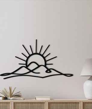 Metal Muurdecoratie Zonsondergang met Bergen - Boho Stijl Wanddecoratie