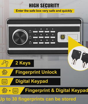 Digitale Kluis met Vingerafdrukscanner & Code - 0.8 Cu Ft - Veilig Geld, Documenten & Waardevolle Spullen