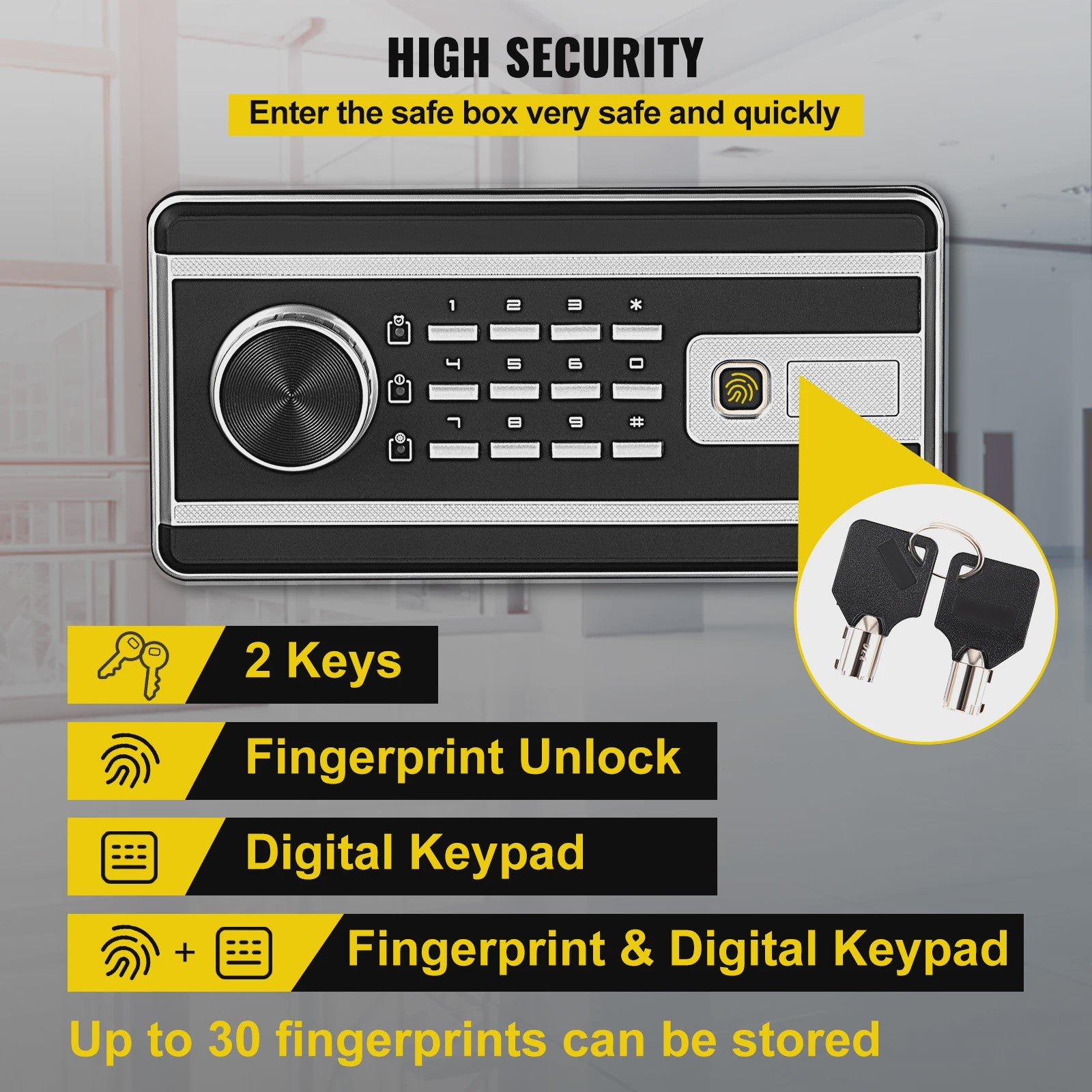 Digitale Kluis met Vingerafdrukscanner & Code - 0.8 Cu Ft - Veilig Geld, Documenten & Waardevolle Spullen