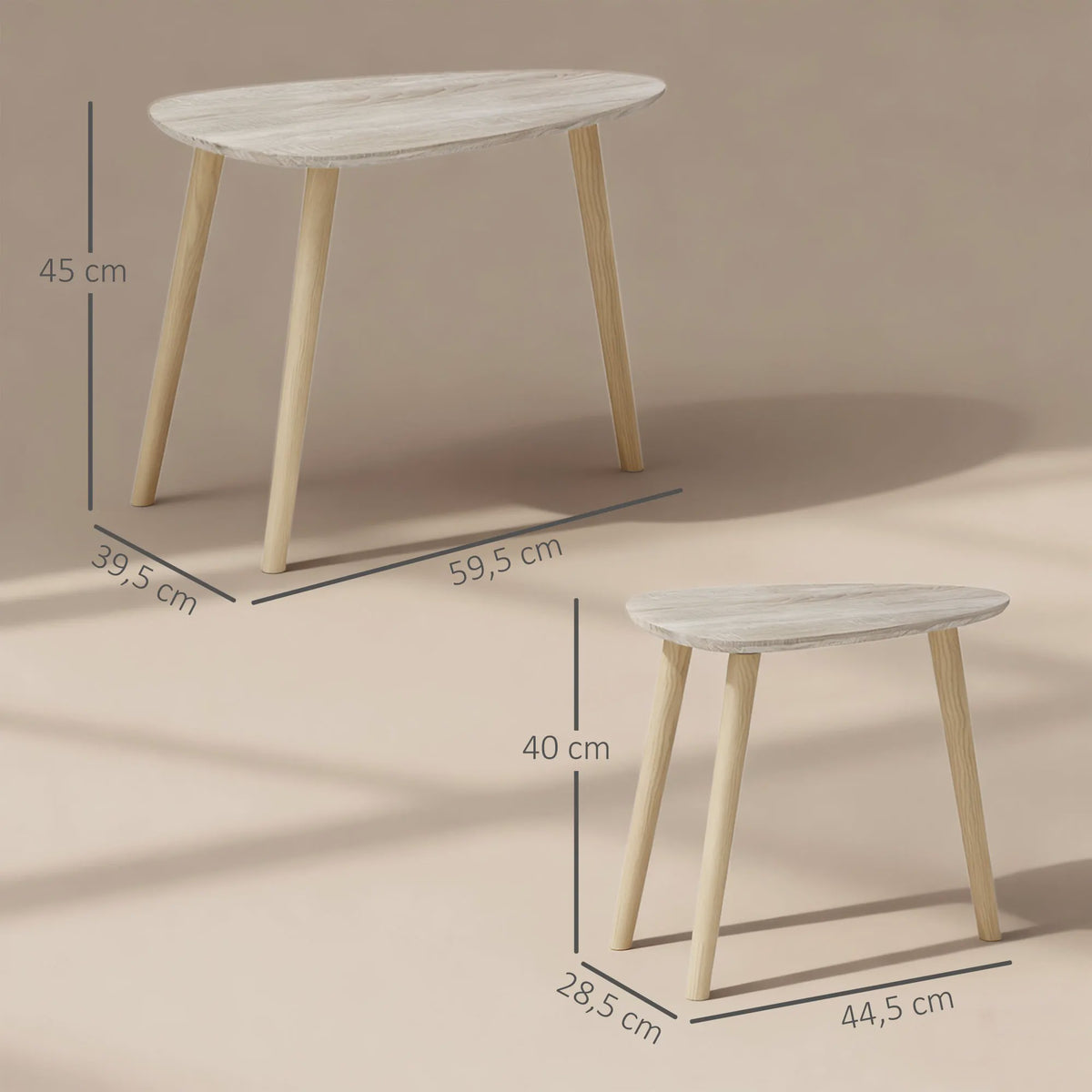 Set van 2 Nesting Salontafels met Houten Poten - Modern en Natuurlijk