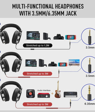 EKSA P100 Professionele Studio Koptelefoon - Hi-Res DJ Monitor Headset met Microfoon & 3.5/6.35mm Jack