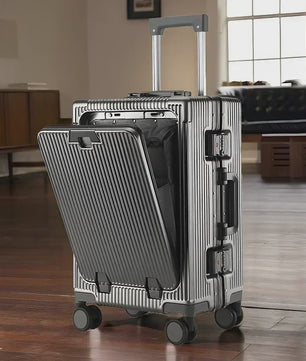 Luxe Rolkoffer met Vooropening, Aluminium Frame & USB-poort - Grote Capaciteit