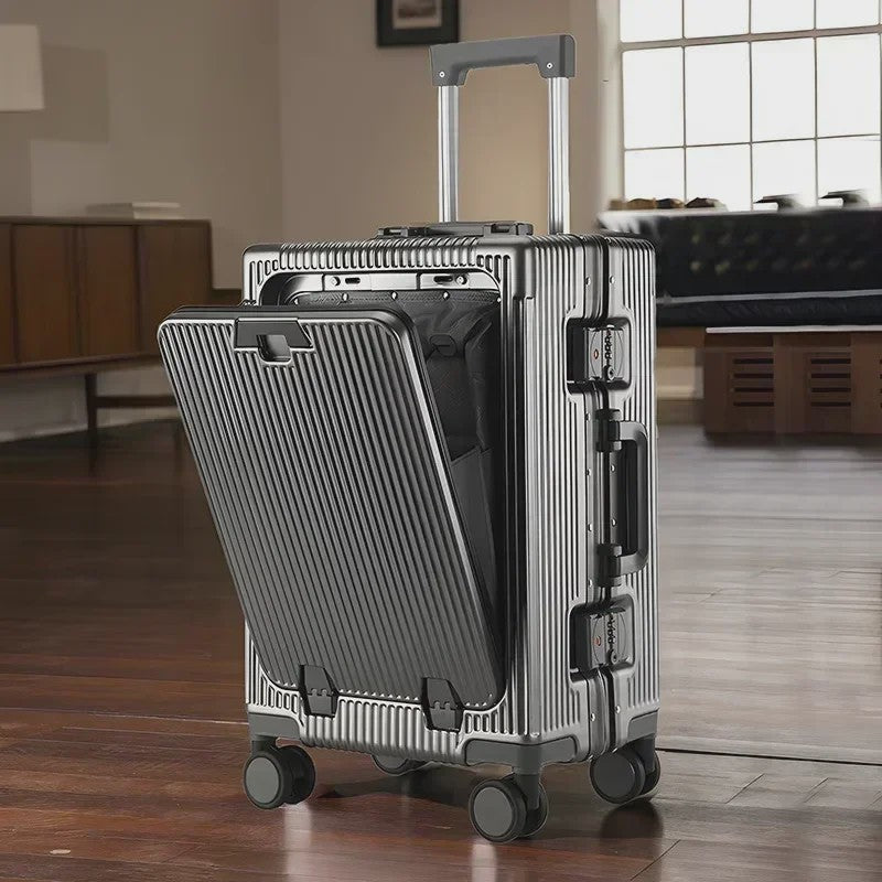 Luxe Rolkoffer met Vooropening, Aluminium Frame & USB-poort - Grote Capaciteit