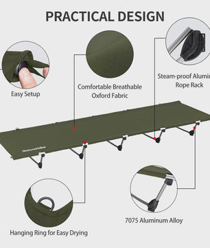 Naturehike Opklapbaar Campingbed - Draagbaar en Comfortabel voor Outdoor Avonturen (190x65cm)