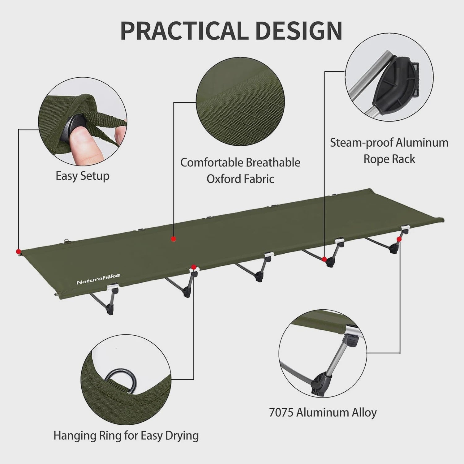 Naturehike Opklapbaar Campingbed - Draagbaar en Comfortabel voor Outdoor Avonturen (190x65cm)