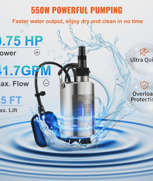 Dompelpomp 550W - 2200W: Krachtige Waterpomp voor Zwembaden, Kelders & Meer
