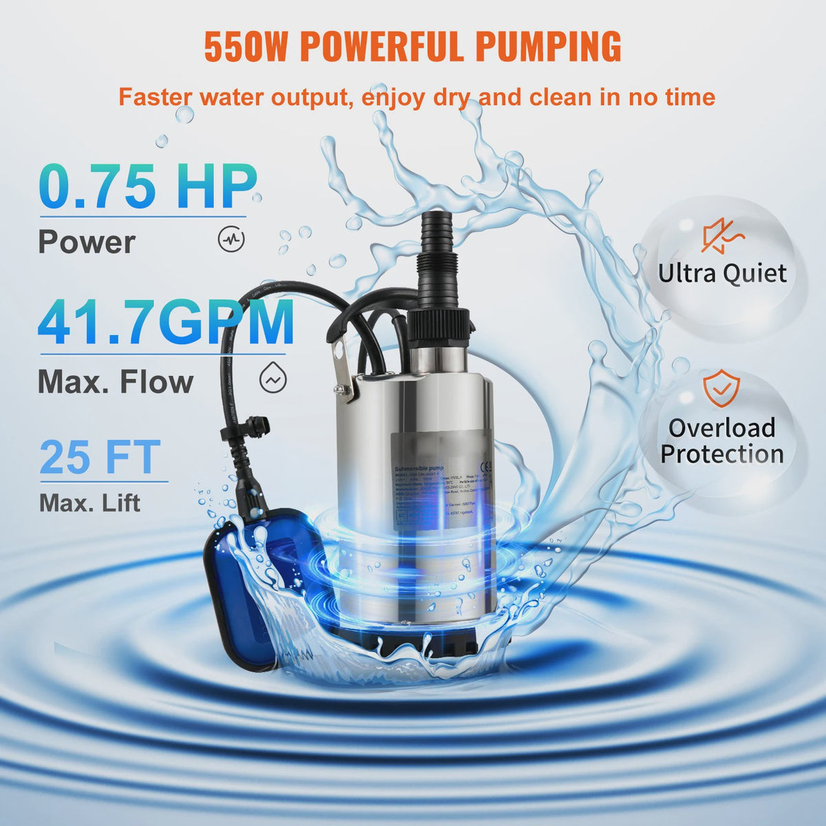 Dompelpomp 550W - 2200W: Krachtige Waterpomp voor Zwembaden, Kelders & Meer