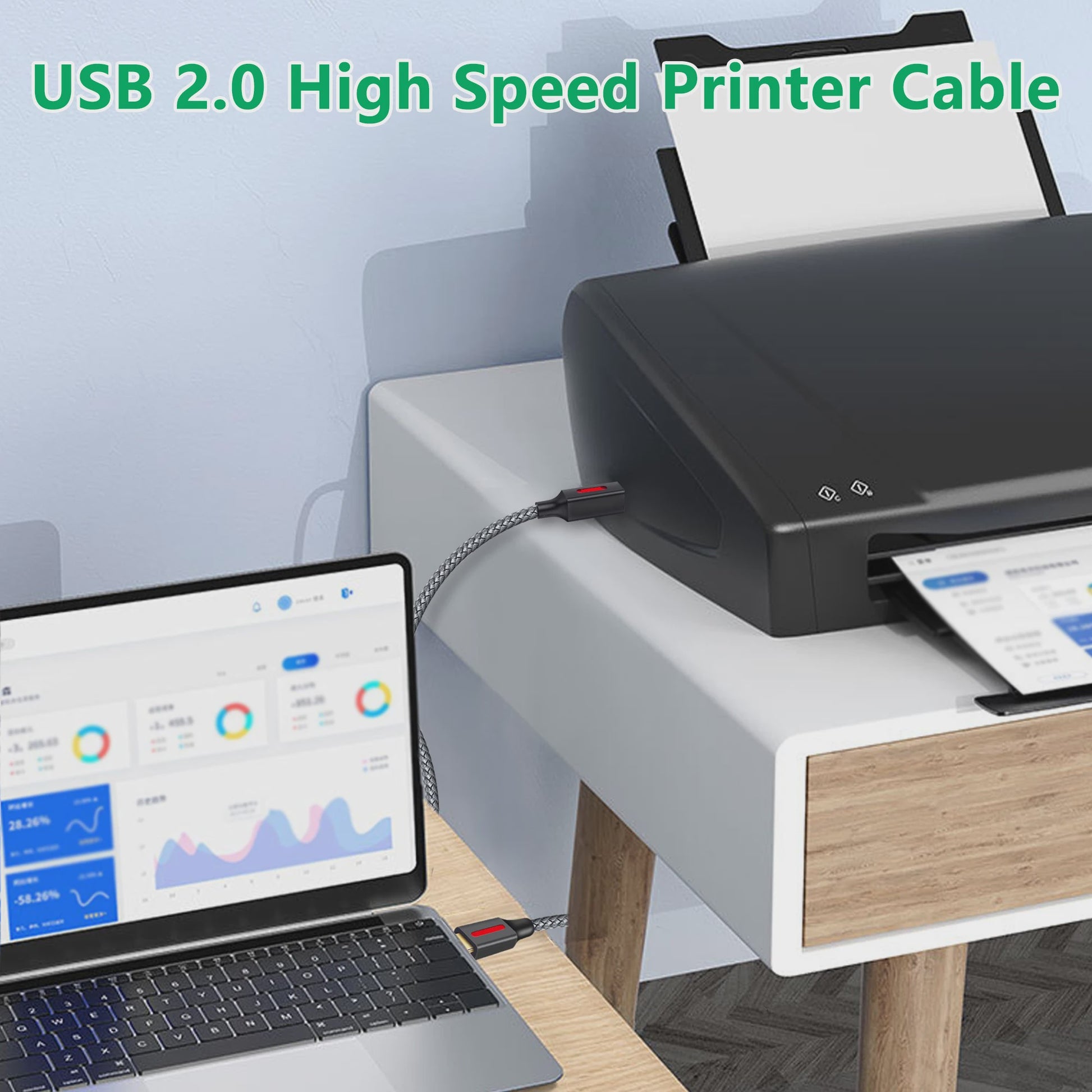 USB-C naar USB Printerkabel - 1, 2, 3, 5 of 6 Meter - Voor MacBook, Printers, Scanners & Faxapparaten