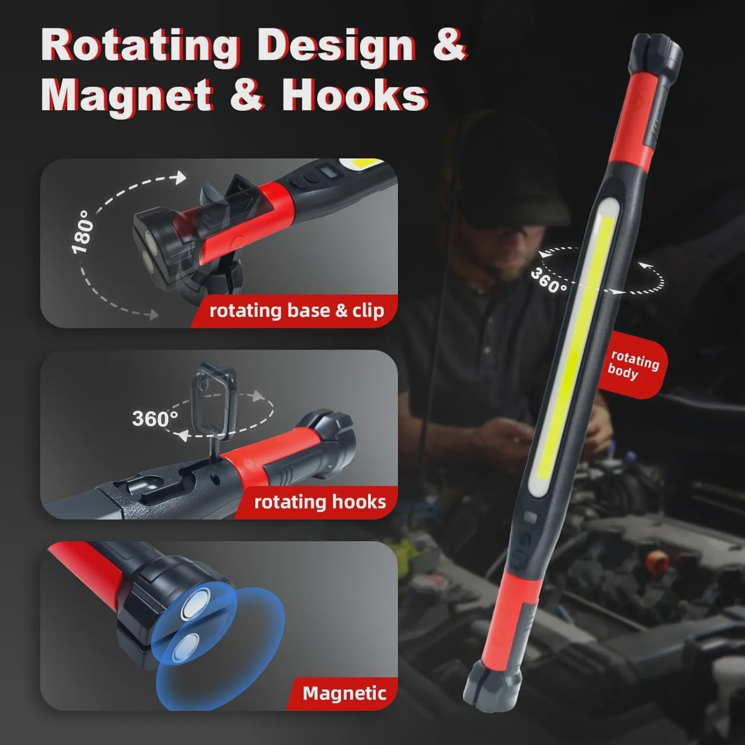 Oplaadbare LED Werkplaat Lamp met Magneet & Haken - Ideaal voor Auto Reparatie