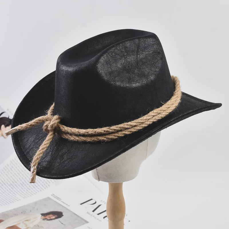 Stijlvolle Vintage Western Cowboy Hoed met Touwdecoratie - Perfect voor Feest, Reizen & Cosplay