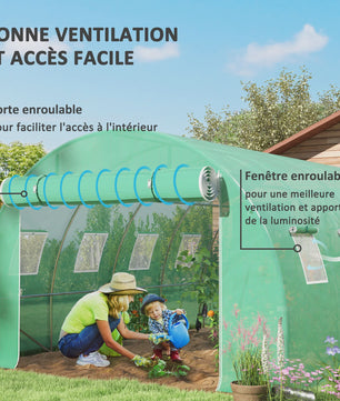 Outsunny Tunnel Kas Huisje 4x3x2m - 12m² UV-bestendig, Waterdicht, 8 Ramen, Roldeur