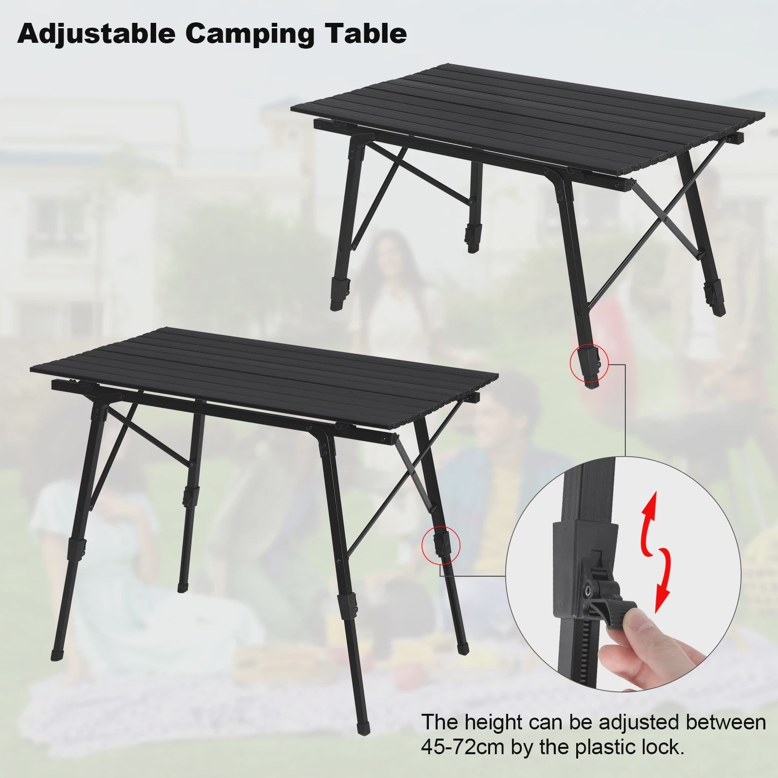 Opvouwbare Campingtafel - In Hoogte Verstelbaar | Ideaal voor Tuin, Picknick & Reizen