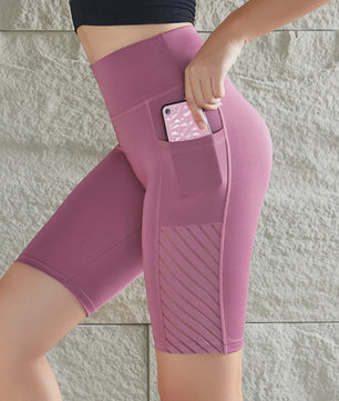 Dames Sportshorts met Hoge Taille, Knielengte en Telefoonvakjes