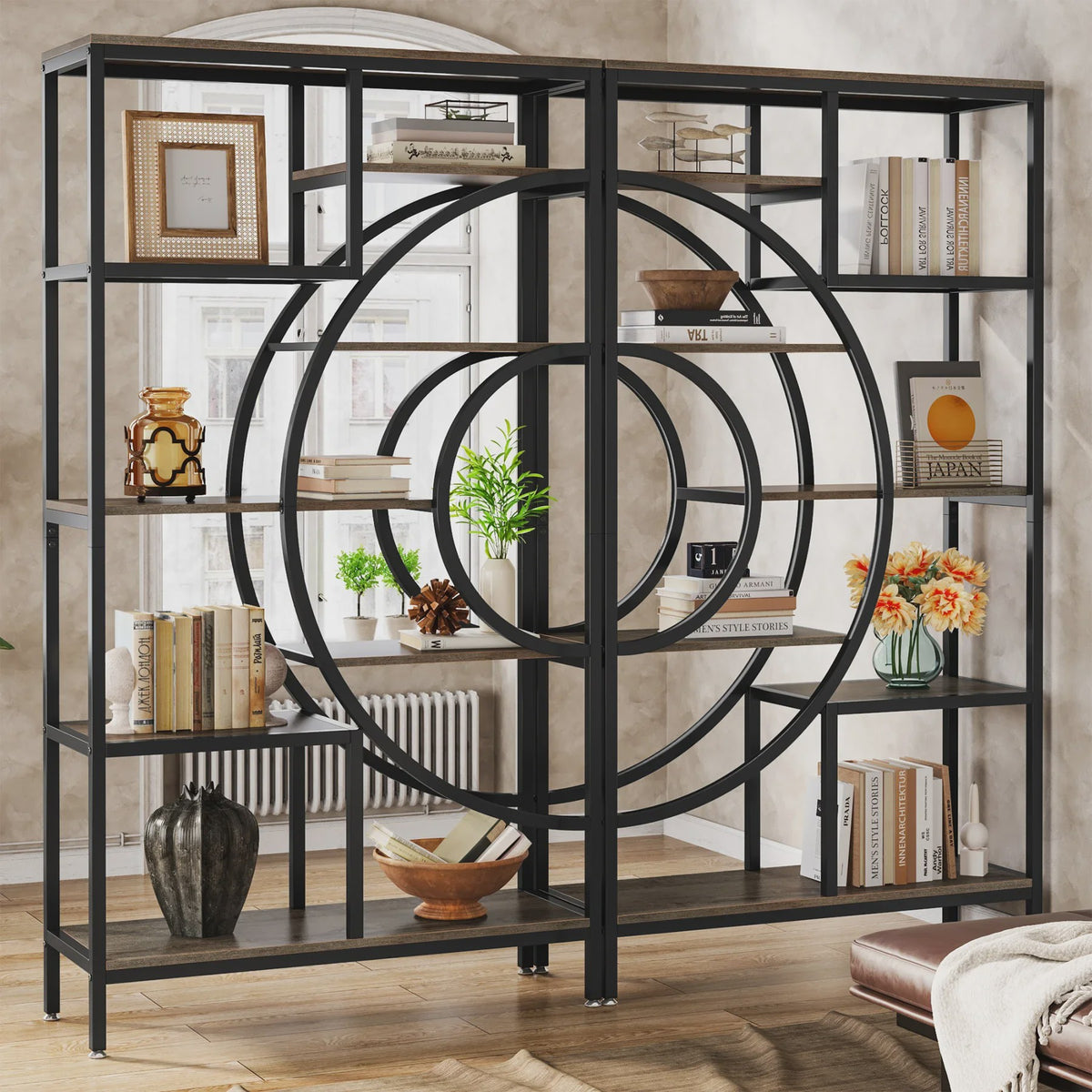 Stijlvolle 8-laags Geometrische Boekenkast met Metaal Frame - Open en Staand Ontwerp (71 inch)