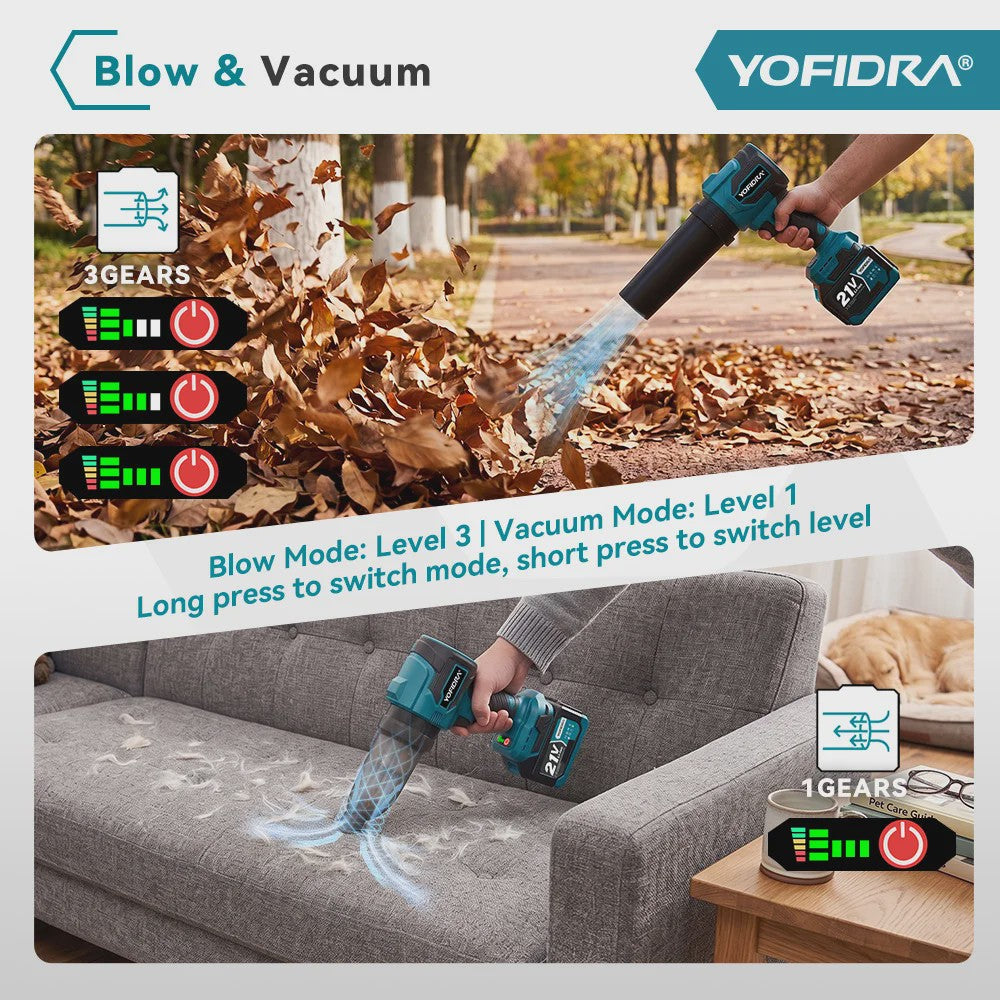 YOFIDRA Krachtige Bladblazer & Zuiger 3500W - 350.000 RPM Borstelloze Motor - Voor Makita Accu