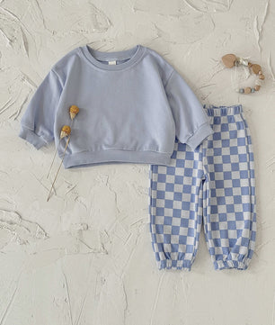 Baby Kleding Set: Comfortabele Longsleeve Top & Schakakbord Broek - Herfst Collectie