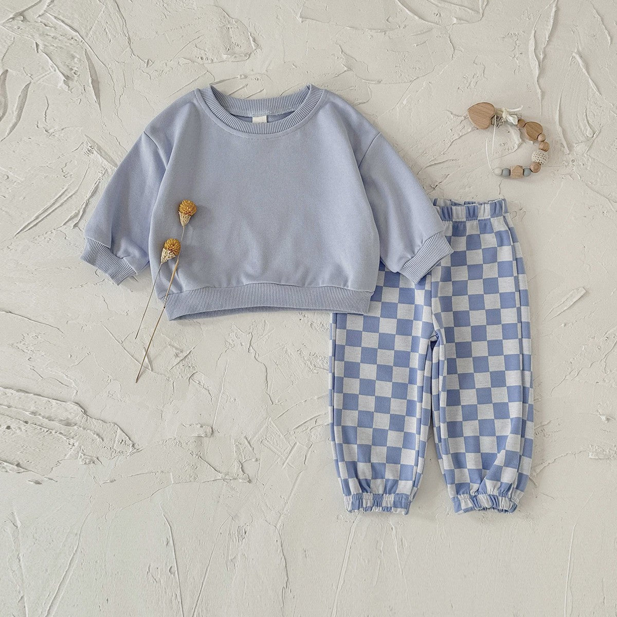 Baby Kleding Set: Comfortabele Longsleeve Top & Schakakbord Broek - Herfst Collectie