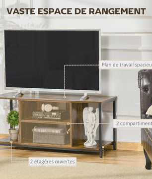 HOMCOM furniture TV cm TV TV furniture up to 55 inch with open compartments and adjustable shelf, industrial TV bench for bedroom, living room, rustic brown