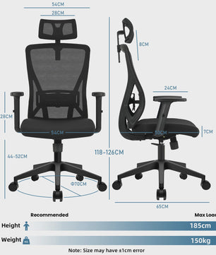 Ergonomische Bureaustoel met Lendesteun en Verstelbare Hoofdsteun - Zwart