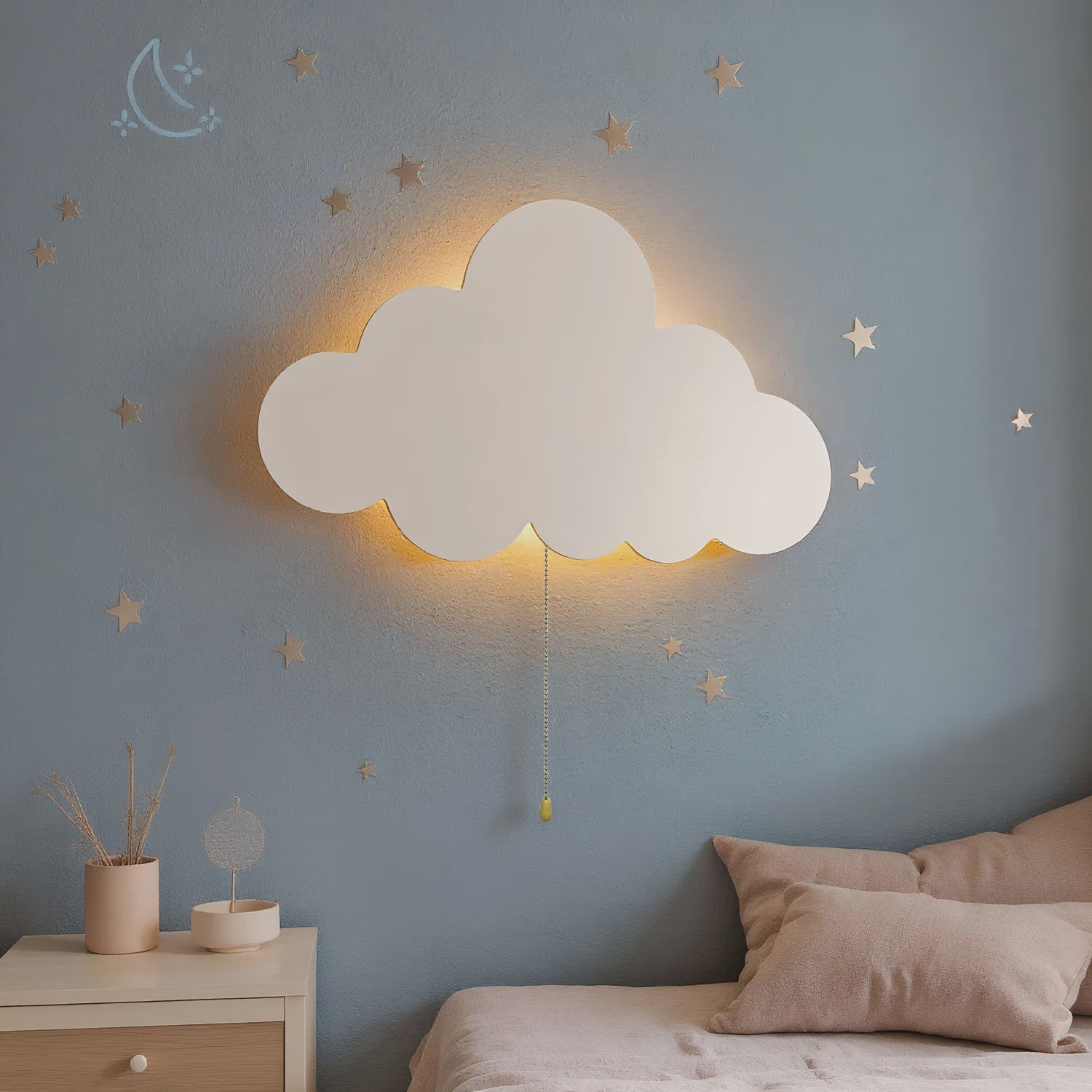 Zwevende Wolk Wandlamp - Sfeervol Nachtlampje voor Kinderkamer, Werkt op Batterijen