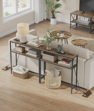 VASAGLE Console Tafel met 2 Planken & Laadstation - 80x20x80 cm - Hal & Woonkamer