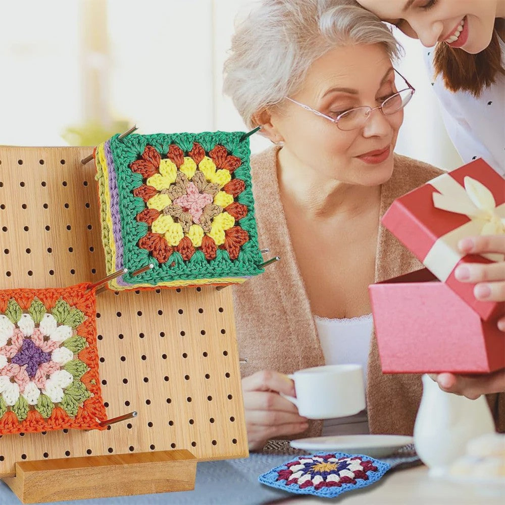 Bamboe Haakblokkeerbord met 25 Stalen Pinnen - 23x23cm - Perfect voor Granny Squares & Breien
