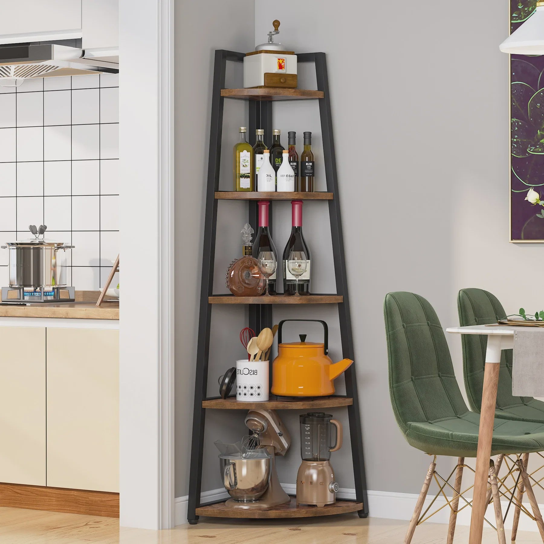 Hoekboekenkast met 5 etages - Stijlvol Hout & Metaal Design