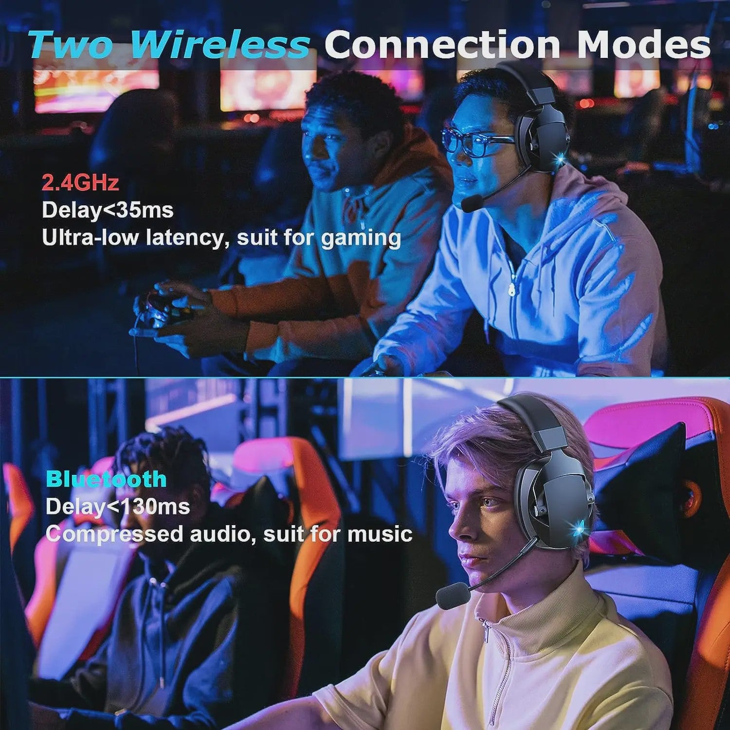 Draadloze Gaming Headset met Noise Cancelling Microfoon - 2.4G, Bluetooth & USB/3.5mm