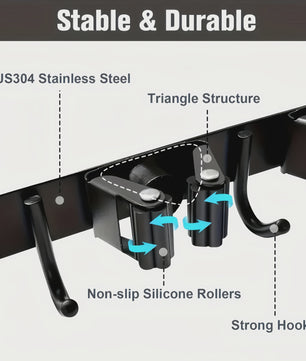 Heavy-Duty Metalen Gereedschapshouder met 4 Sleuven en 5 Haken - Wandmontage Opslag voor Tuin, Garage & Huishouden