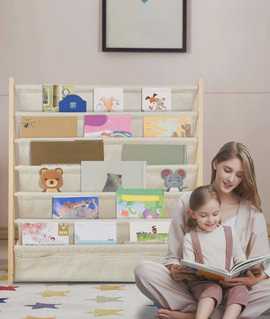Houten Boekenkast met 6 etages en opbergvakken voor Kinderkamer