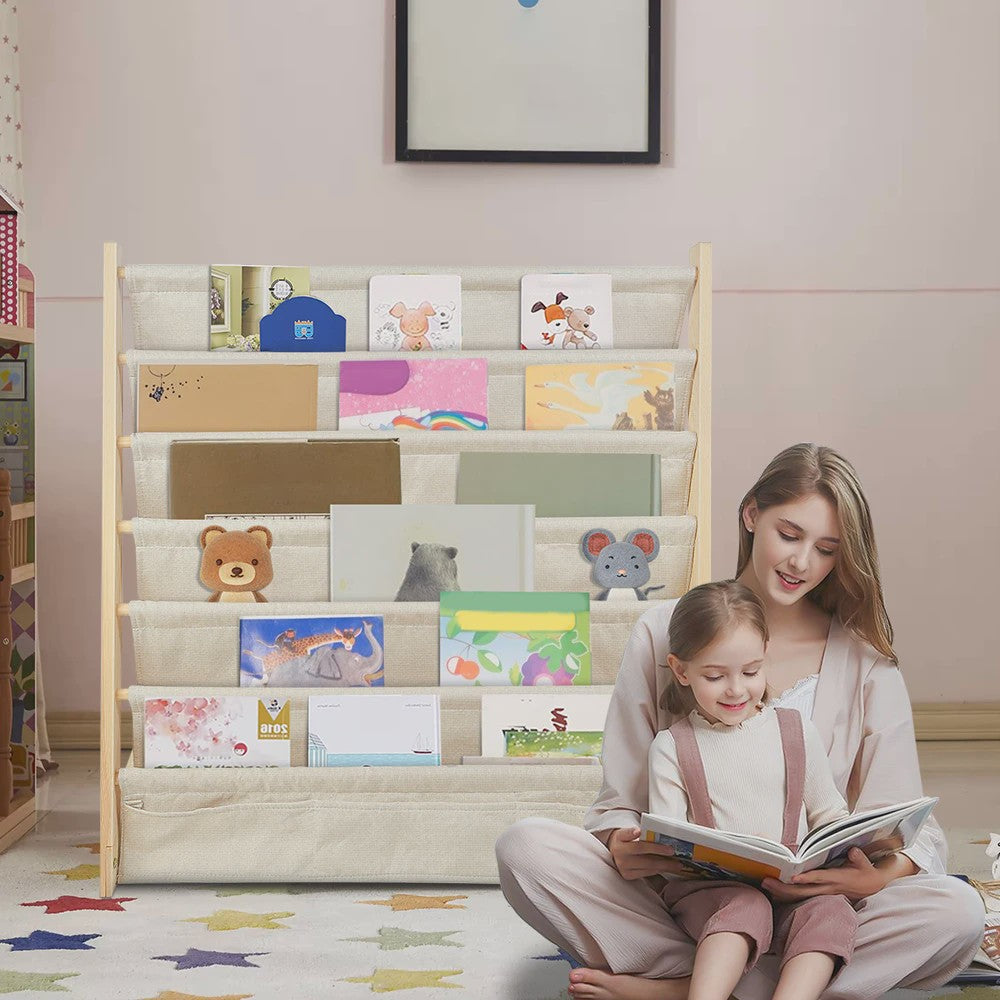 Houten Boekenkast met 6 etages en opbergvakken voor Kinderkamer