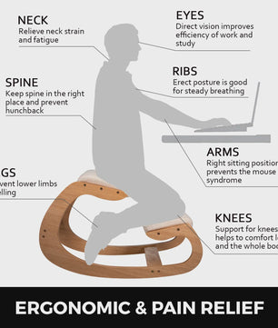 Ergonomische Kniekruk met Dik Zitkussen - Houten Schommelstoel voor Betere Houding