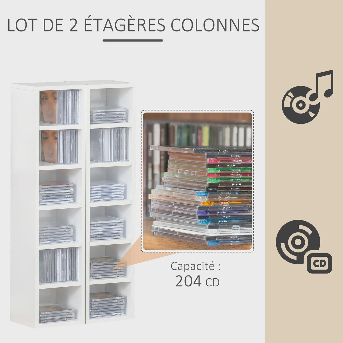 HOMCOM Set van 2 Smalle Boekenkasten/Opbergkasten met 6 Vakken per stuk