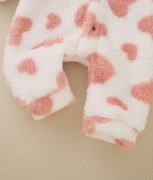 Baby Jumpsuit met Hartjesprint - Warm Fleece Romper met Capuchon voor Peuters en Baby's