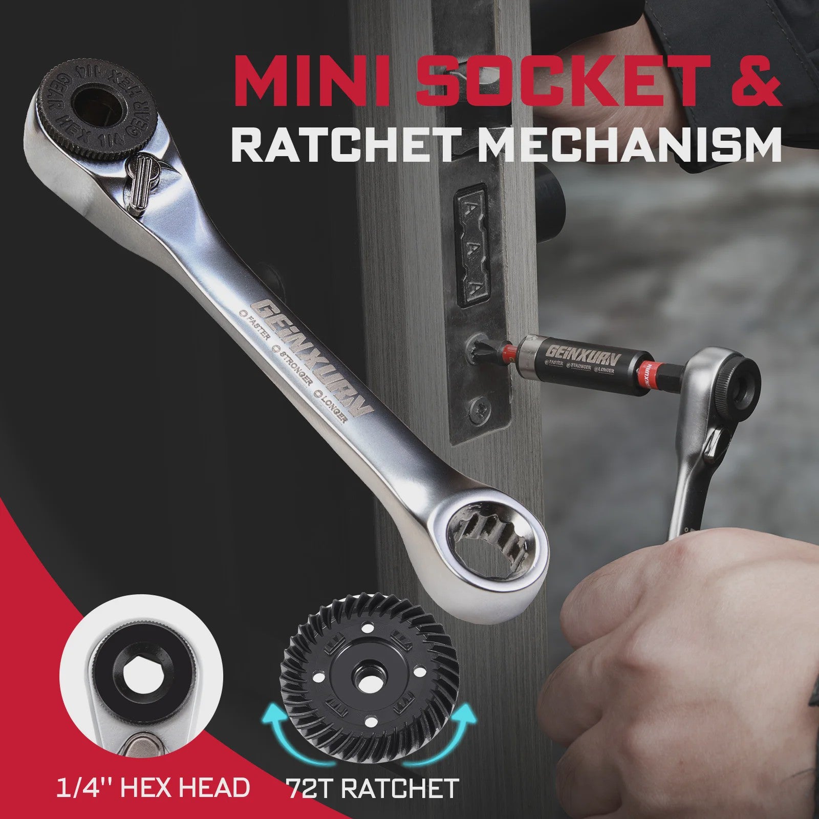 Geinxurn 58-delige Gereedschapset: Impact Schroefbits, Mini Ratel, Stapelboor & Bit Houder