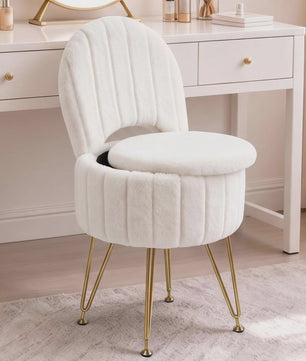Luxe Fauteuil met Opbergruimte en Pluche Bekleding - Kaptafel Stoel