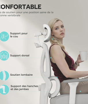 Ergonomische Bureaustoel met Hoofdsteun, Verstelbaar en Kantelbaar - Zwart