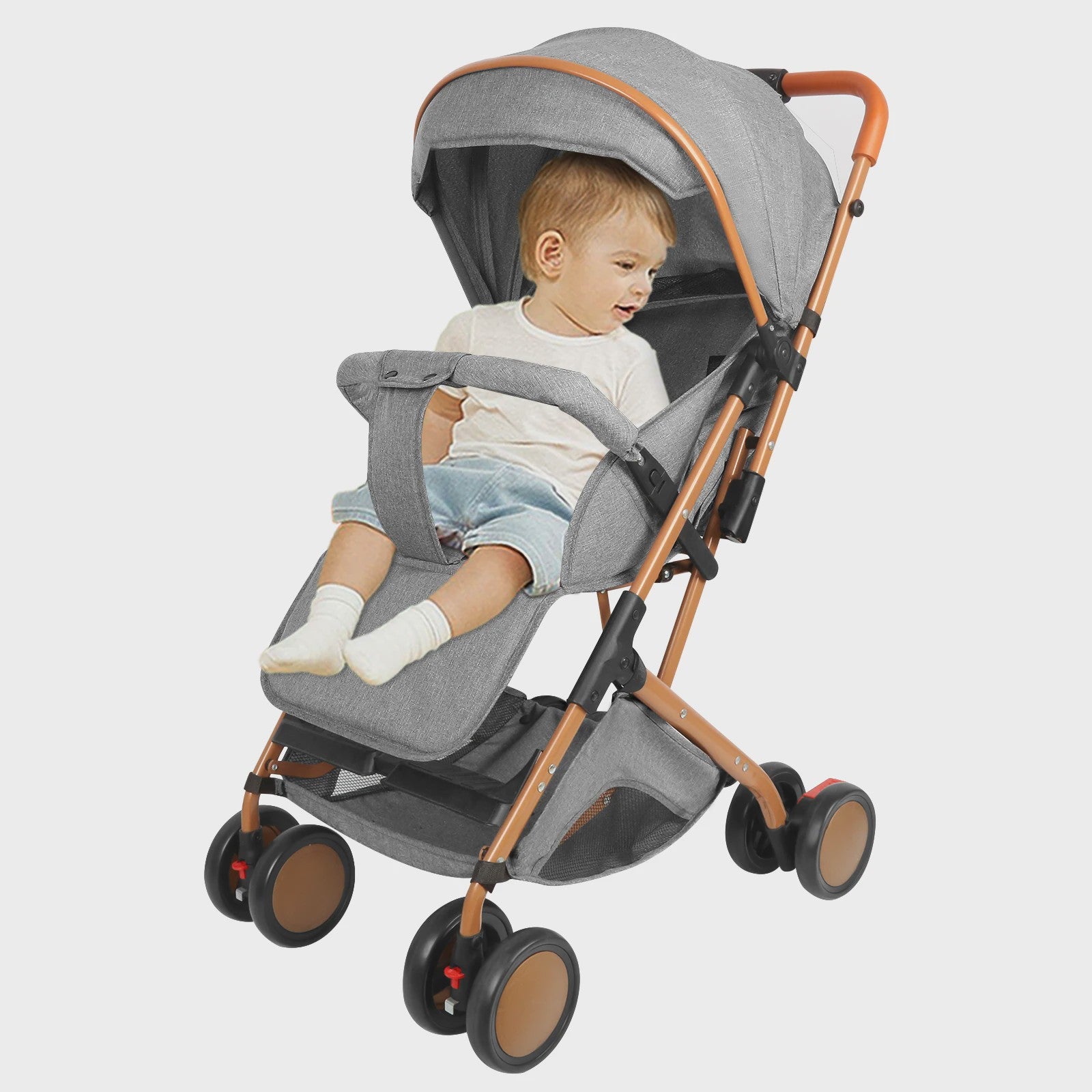 Draagbare Baby Kinderwagen met Muggennet, Opbergmand & 4 Wielen