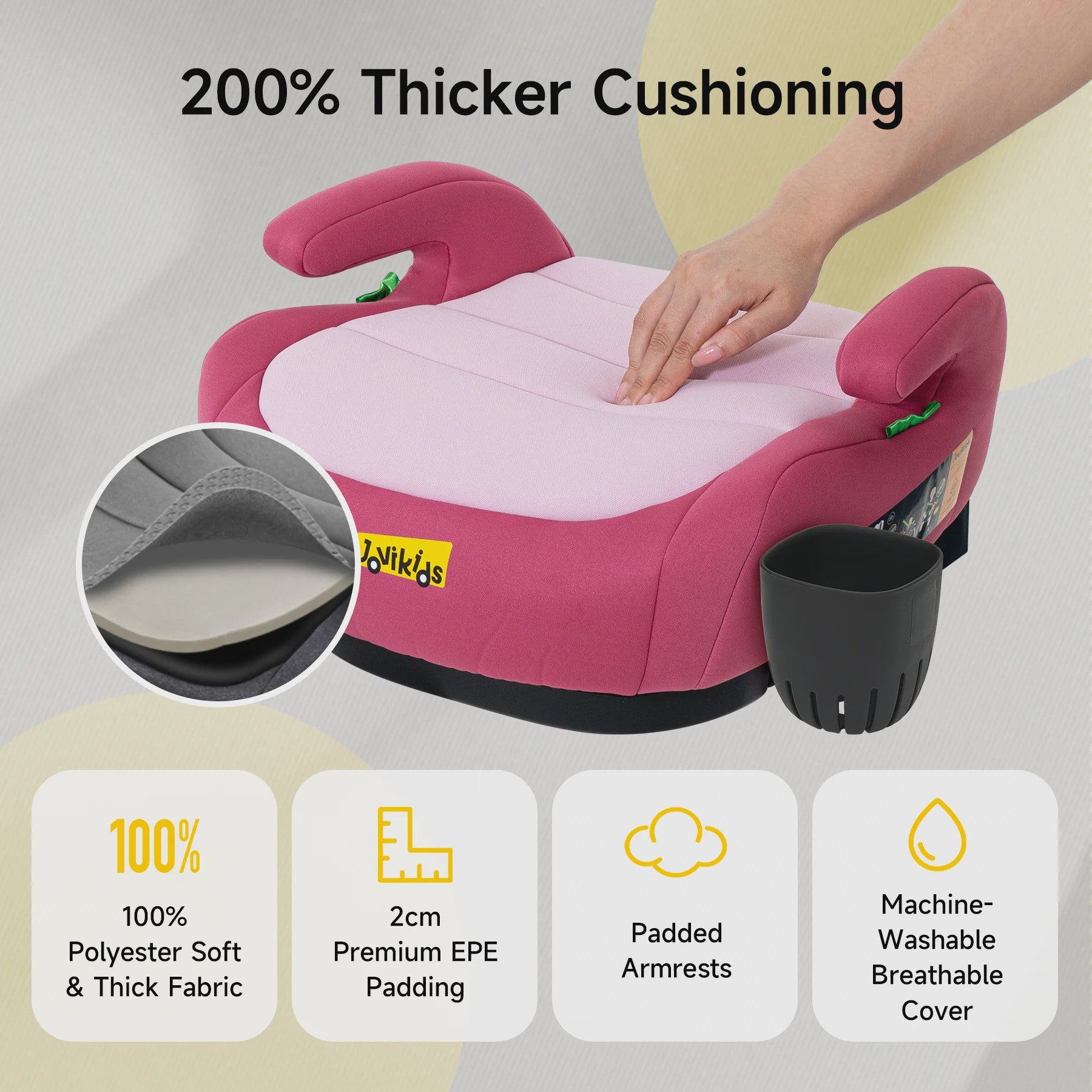 Jovikids OHHO+ Kinder Autostoel Booster - 125-150cm - Roze met Bekerhouder