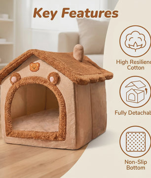 Zacht & Warm Beer-Huisje Bed voor Katten en Kleine Honden - Wasbaar & Antislip