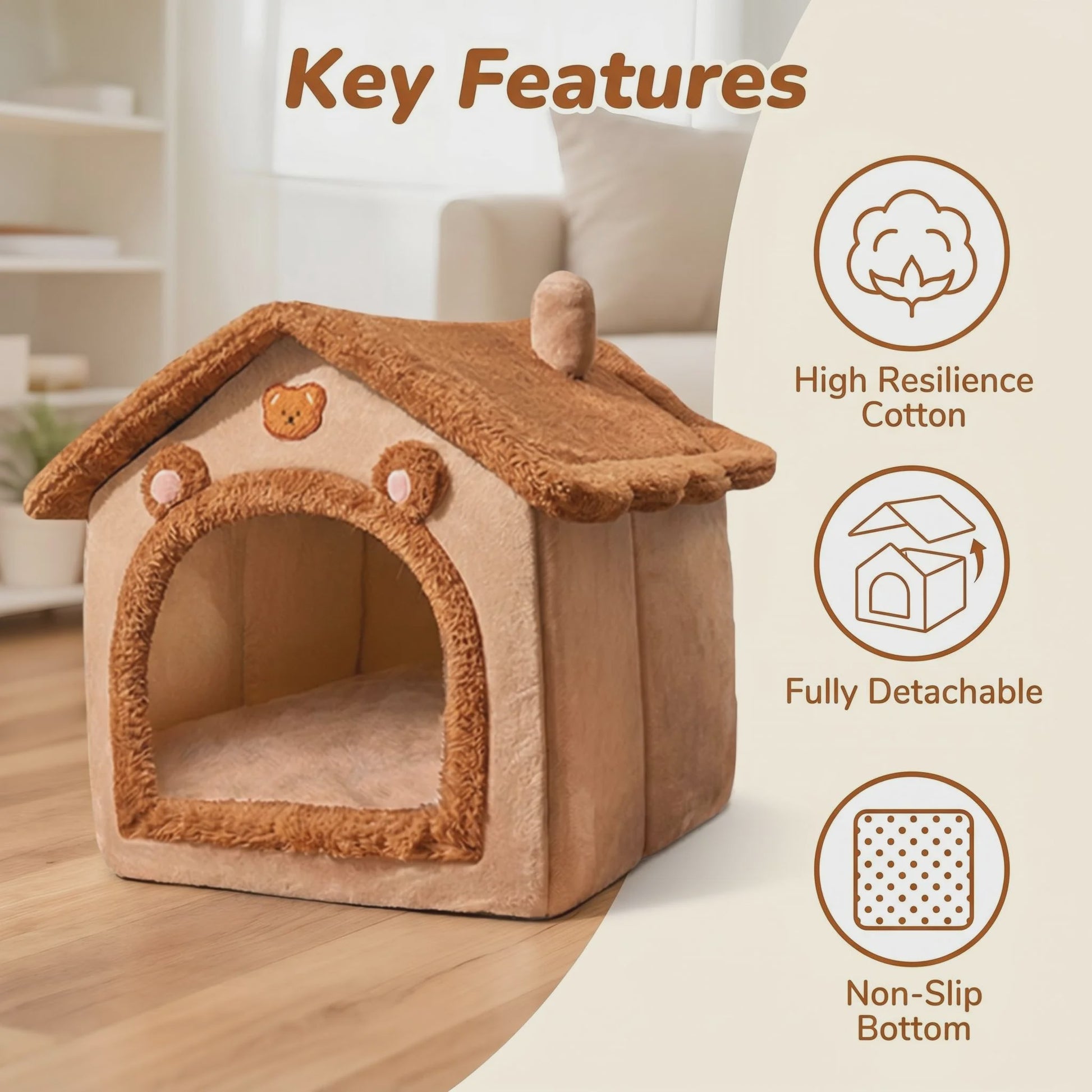Zacht & Warm Beer-Huisje Bed voor Katten en Kleine Honden - Wasbaar & Antislip