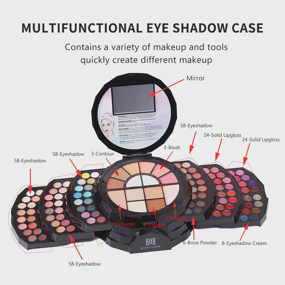 Professionele Make-up Palet: 110 Kleuren Eyeshadow, Lipgloss, Blush & meer