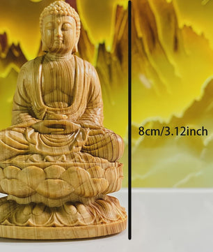 Handgesneden Houten Amitabha Boeddha Standbeeld - Decoratieve Houten Beeldje voor Huisdecoratie