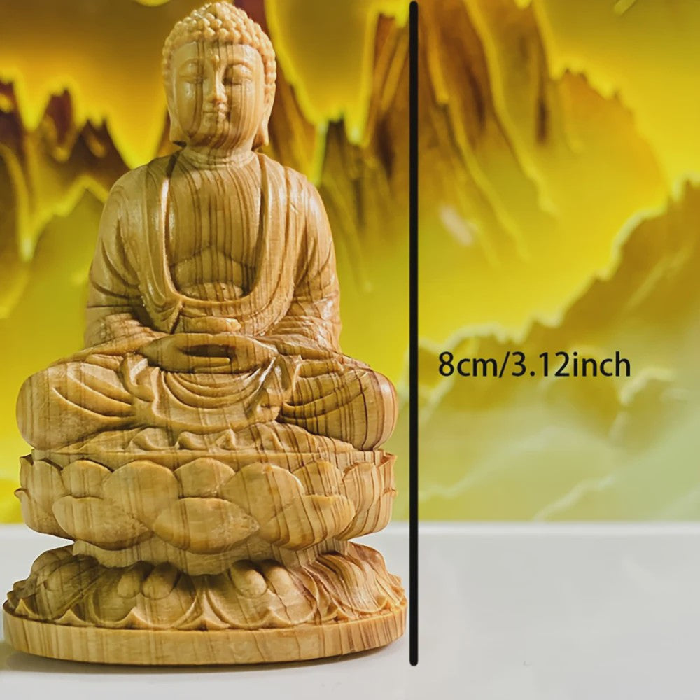 Handgesneden Houten Amitabha Boeddha Standbeeld - Decoratieve Houten Beeldje voor Huisdecoratie