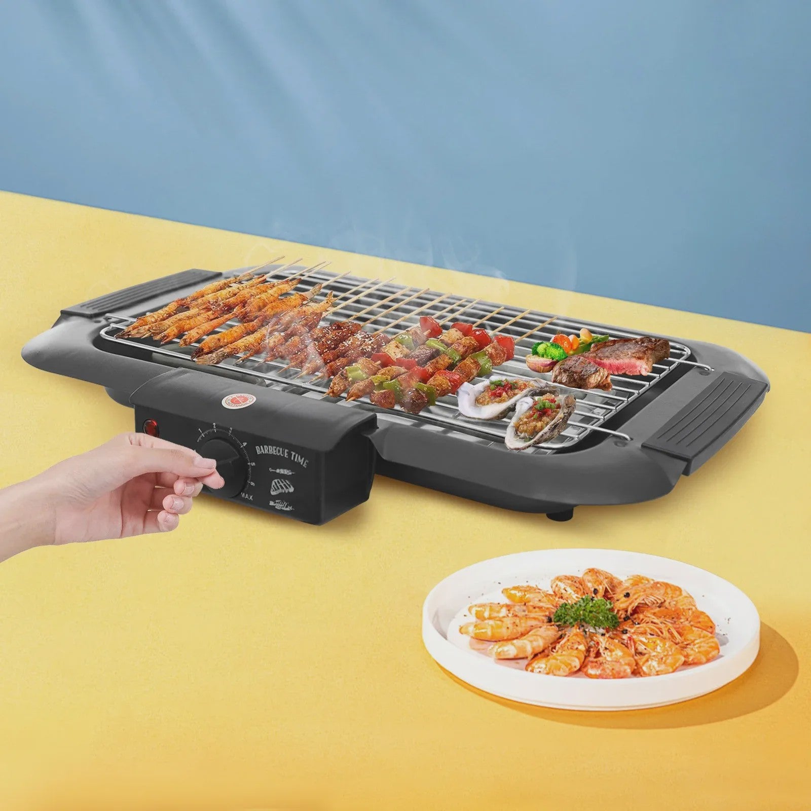 Elektrische Tafelgrill 2000W met 6-standen Temperatuurregeling en Afneembare Wateropvangbak