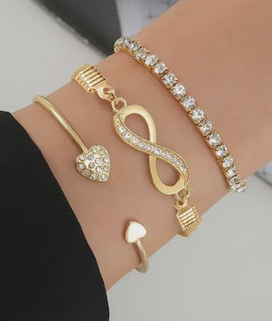 Set van 3 Vintage Kristallen Armbanden voor Dames - Hart, Oneindigheid & Geometrisch Design