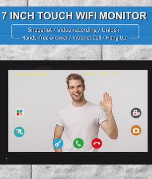 Draadloos Wifi Videodeurbel Systeem met 7" Touchscreen & 1080P Camera