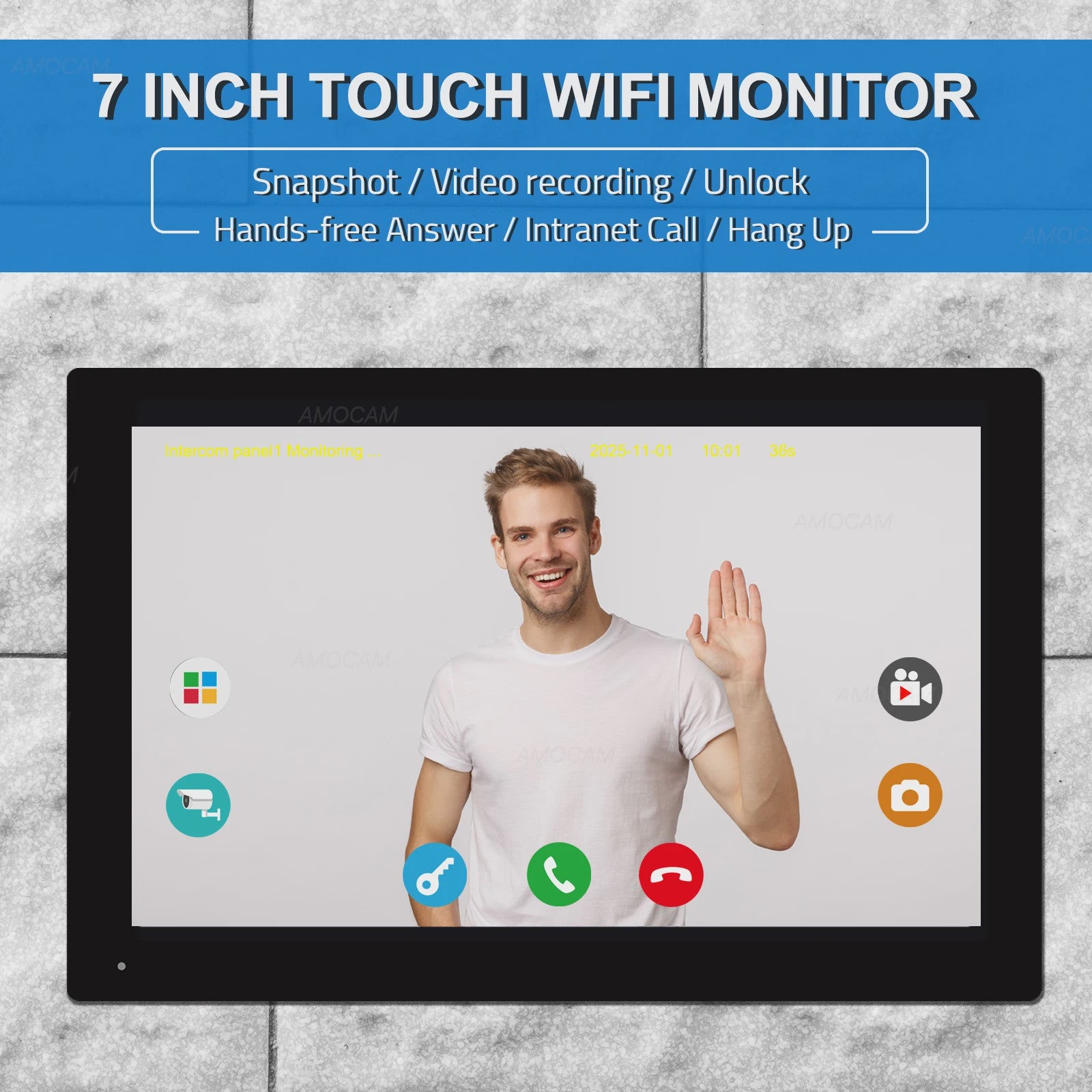 Draadloos Wifi Videodeurbel Systeem met 7" Touchscreen & 1080P Camera
