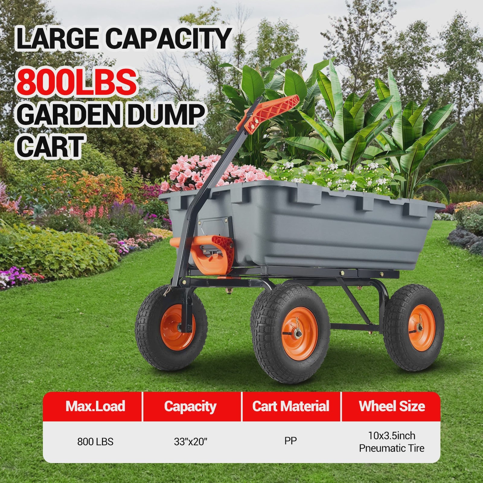 Robuuste Tuinkar met Grote Laadcapaciteit - 800 LBS