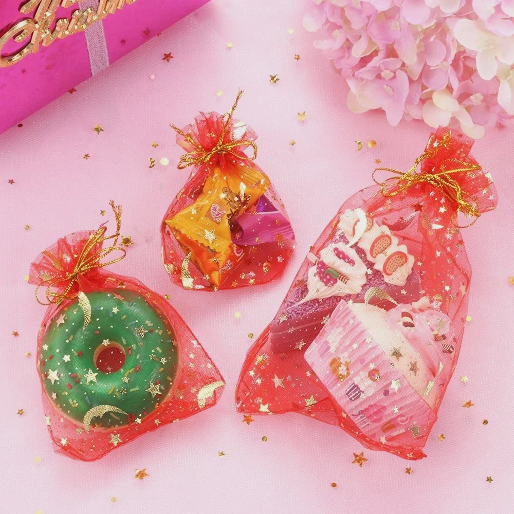 50 Stuks Organza Zakjes met Maan & Sterren - Goudkleurig - Ideaal voor Cadeaus en Sieraden
